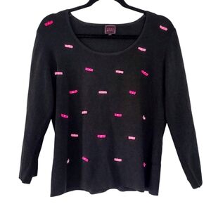Women's Black Sweater‎ With Pink Ribbons Colour Works Breast Cancer Awareness